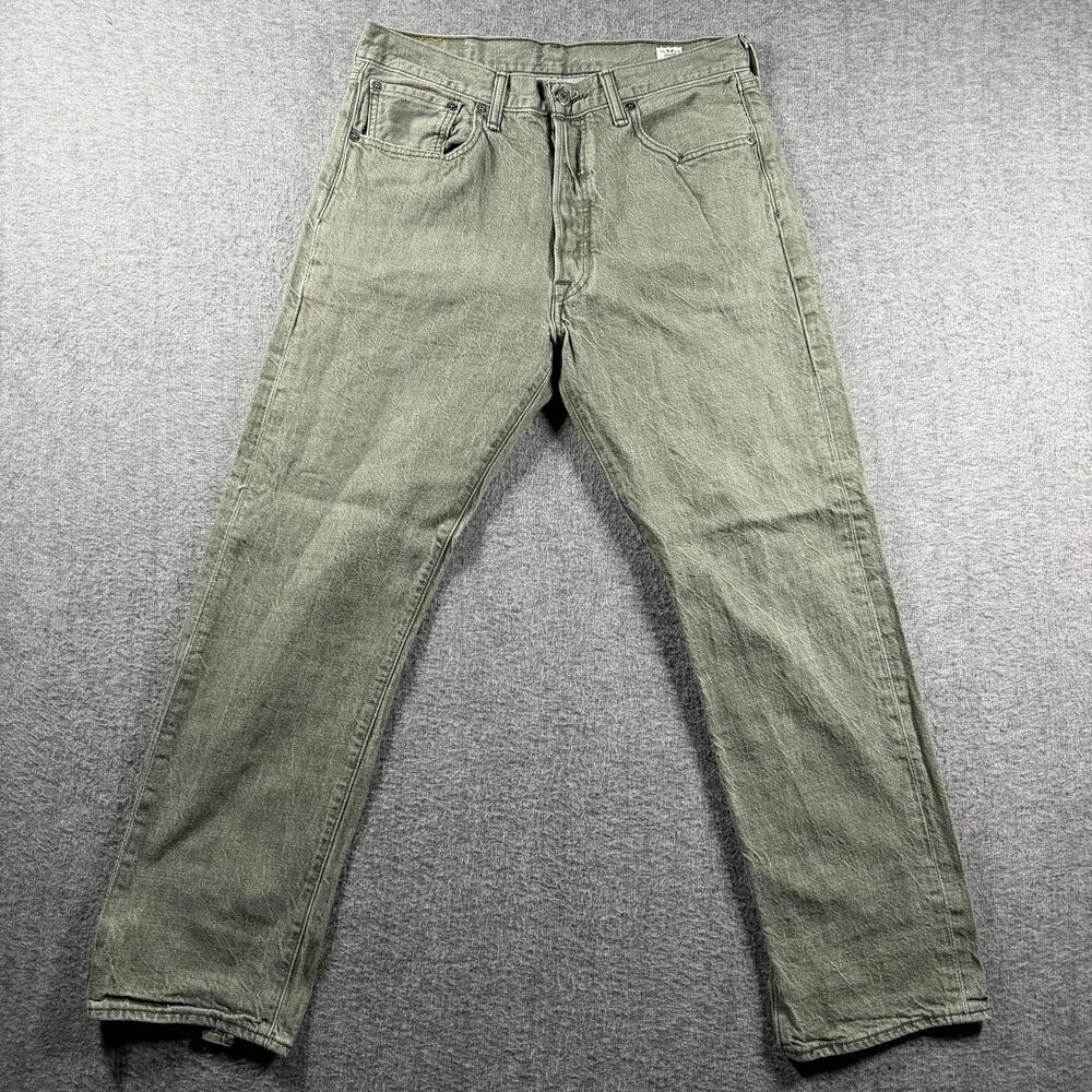 Levis 501 Jeans Mens 34x32 Green Denim Straight Leg Button Fly Cone White Oak
